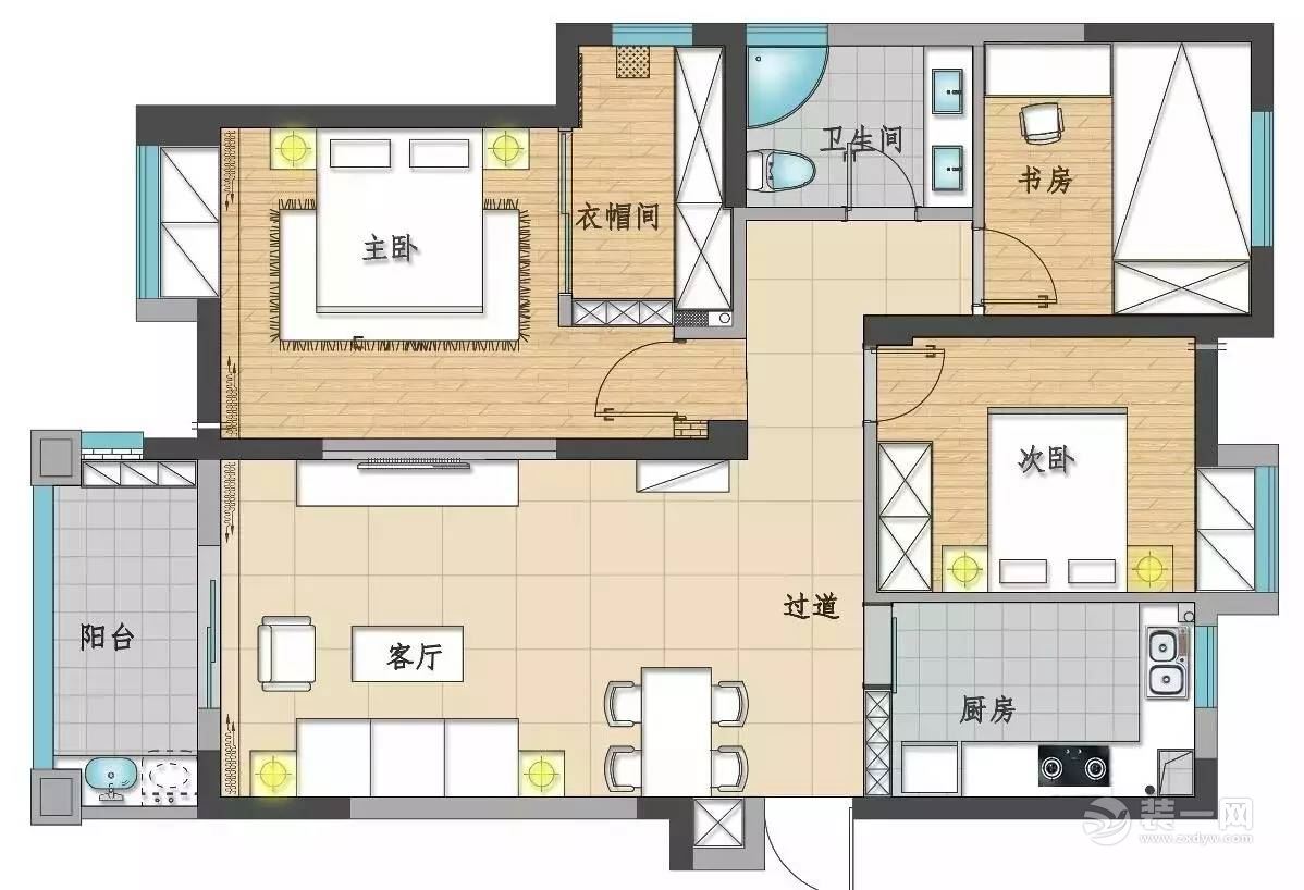 110平混搭三居设计 包头装修网荐经典大户型案例